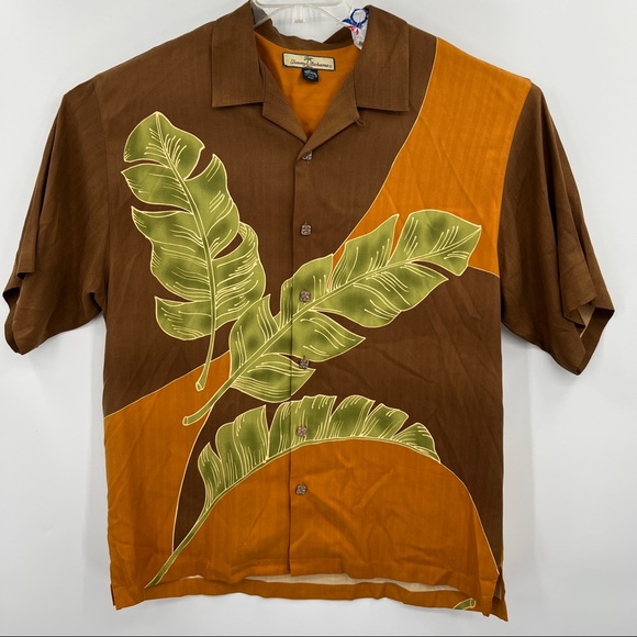 Tommy Bahama Mens XL Brown Palm Tree 100% Silk Short Sleeve Hawaiian Shirt - Picture 2 of 5
